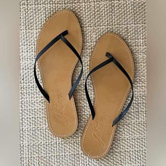 J. Crew Shoes - J. Crew Italian Leather Black Thong Sandals